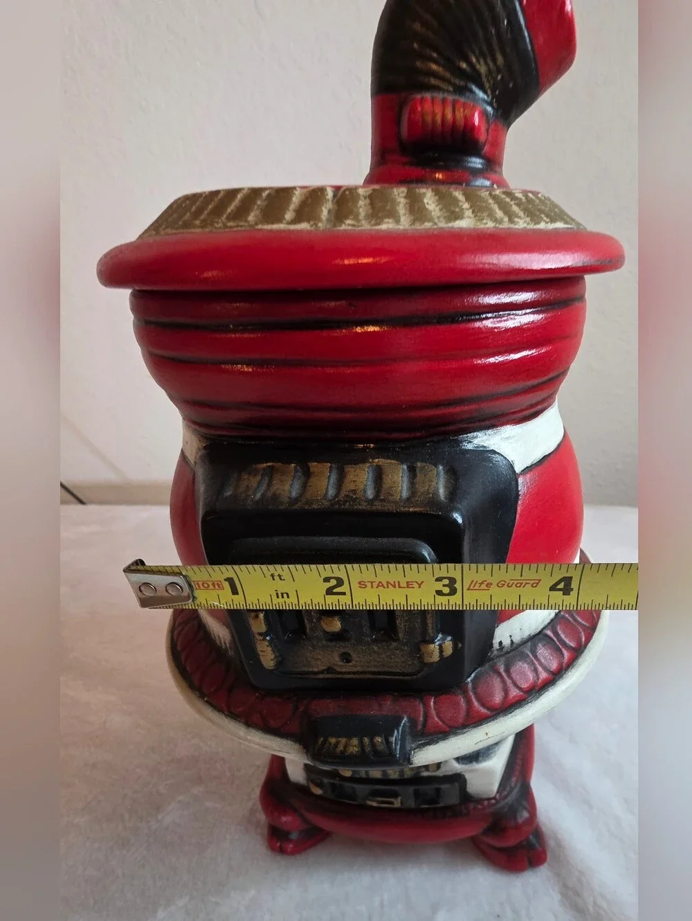 Vintage Hand-Painted Ceramic Pot Belly Stove Cookie Jar with Lid